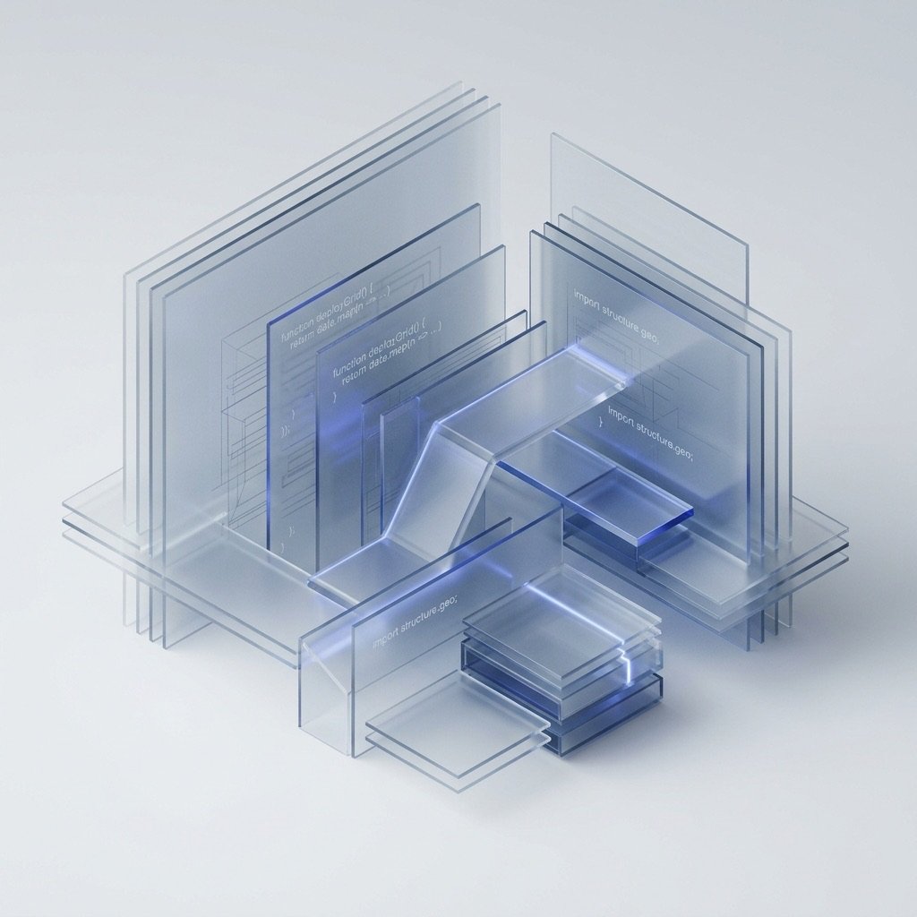 Ones & Zeros minimal 3D frosted glass enterprise technology layers